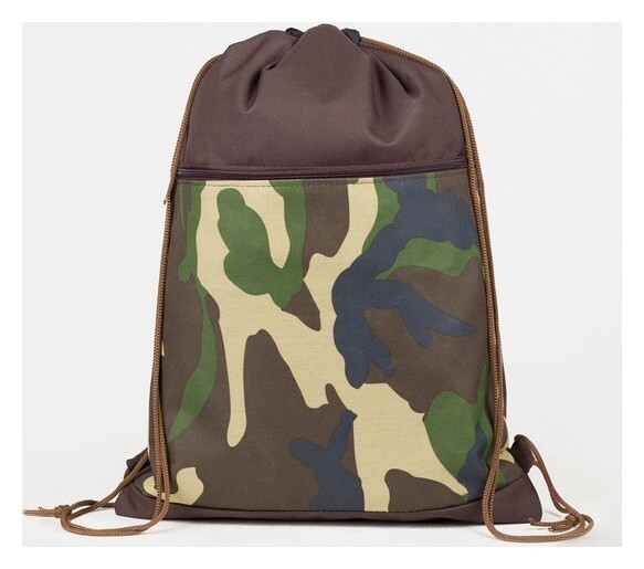 Мешок для обуви на шнурке, наружный карман на молнии, цвет коричневый  ЗФТС