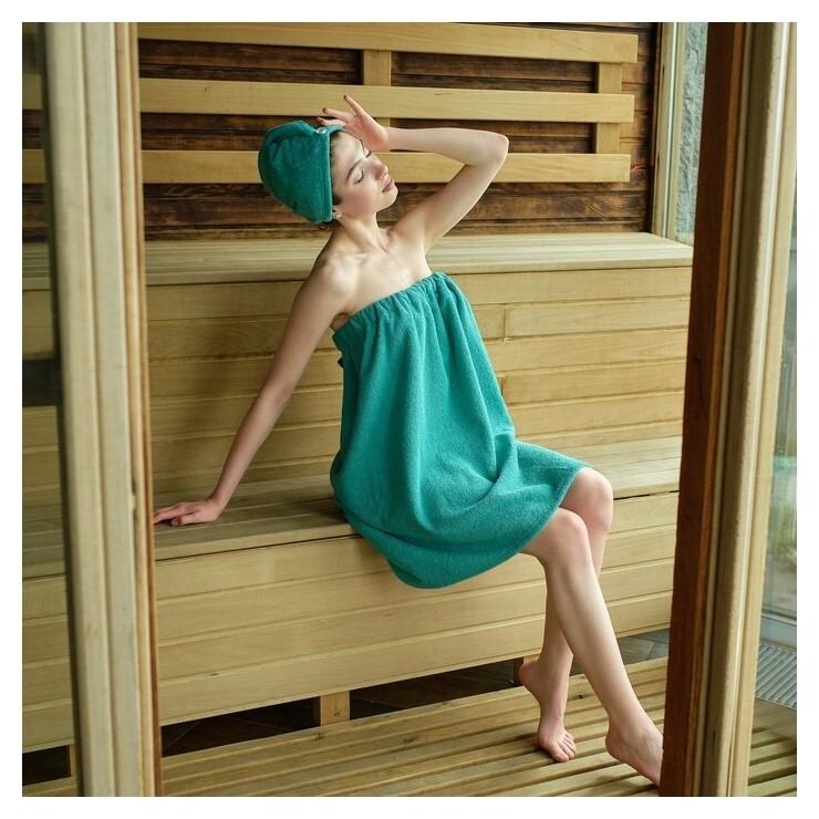 Набор для сауны экономь и я:полотенце-парео 68*150см+чалма, цв.голубая трава,100%хл, 320 г/м  Экономь и Я