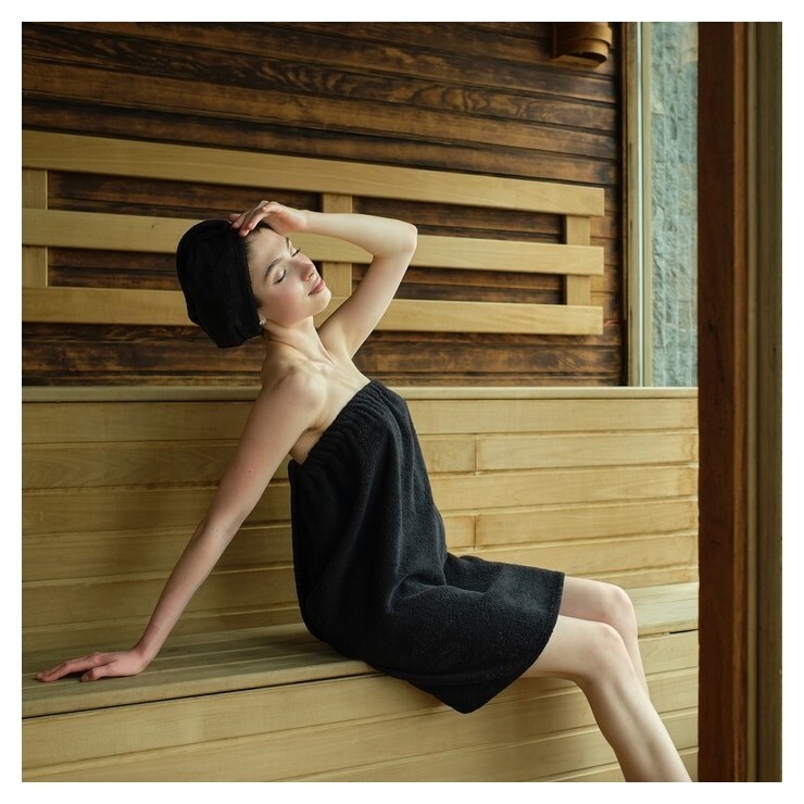 Набор для сауны экономь и я:полотенце-парео 68*150см + чалма, цв.черный, 100%хл, 320 г/м2  Экономь и Я