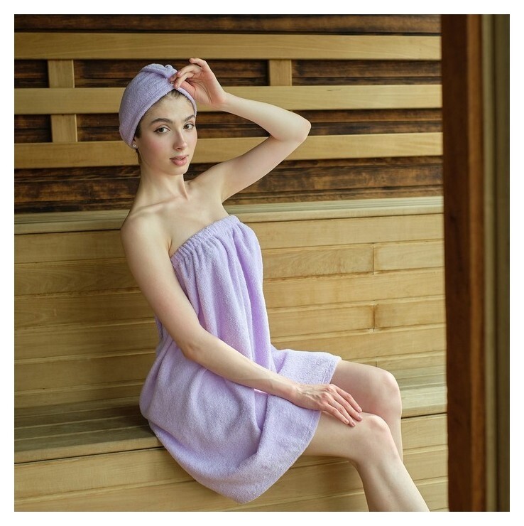 Набор для сауны экономь и я:полотенце-парео 68*150см + чалма, цв.лаванда,100%хл, 320 г/м2  Экономь и Я