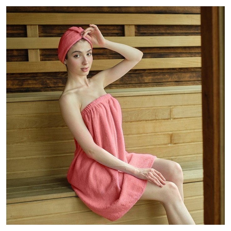 Набор для сауны экономь и я:полотенце-парео 68*150см+чалма, цв.пыльно-розовый,100%хл,320 г/м