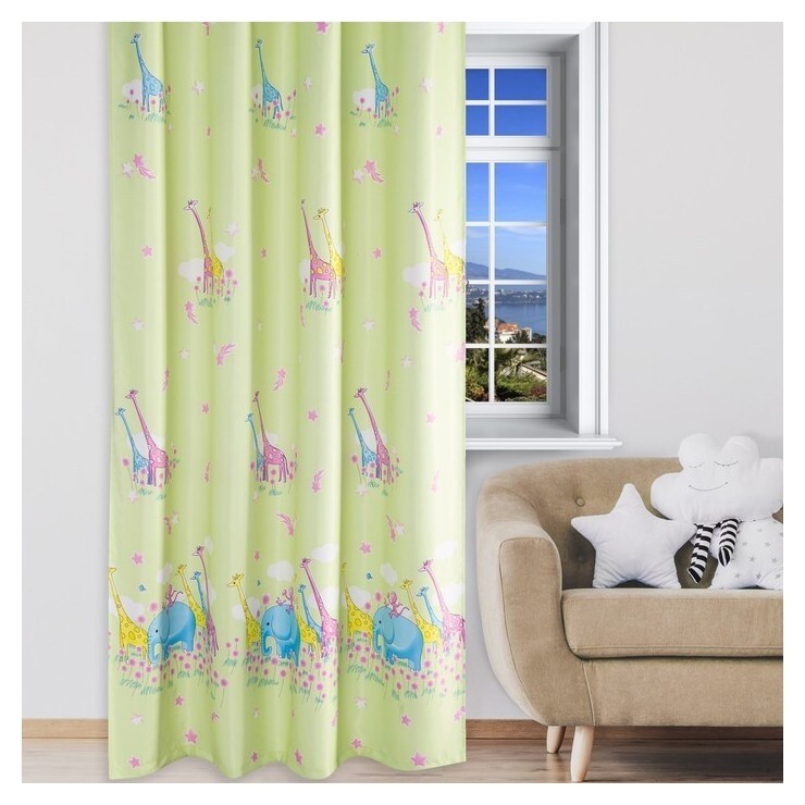 Портьера этель "Саванна" цв. фисташковый, 110*240 см, блэкаут, 100% п/э  Этель