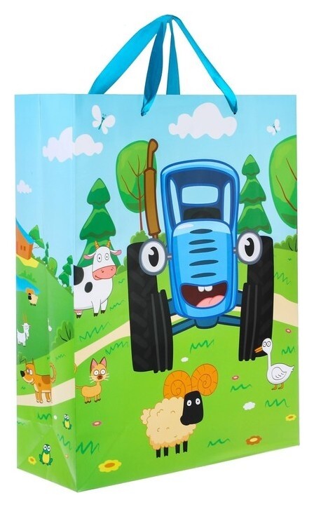 Пакет ламинат вертикальный "По полям",синий трактор, 31х40х11,5 см  Синий трактор