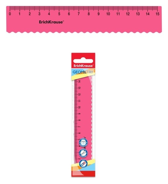 Линейка 15см, гибкая Erichkrause Bubble Gum, с волнистым краем, пластиковая, ароматизированная, розовая, во флоупаке