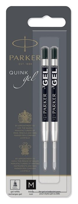 Набор стержней 2шт для гелевой ручки Parker Cartridge Quink, черные, средние 0.7мм, блистер  Parker