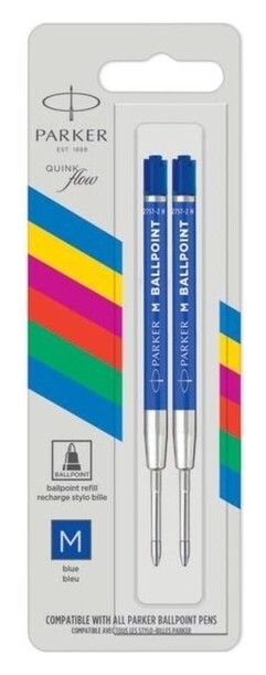 Набор стержней 2шт для шариковой ручки Parker Quinkflow, син, средние 1.0мм, блистер 2166544  Parker