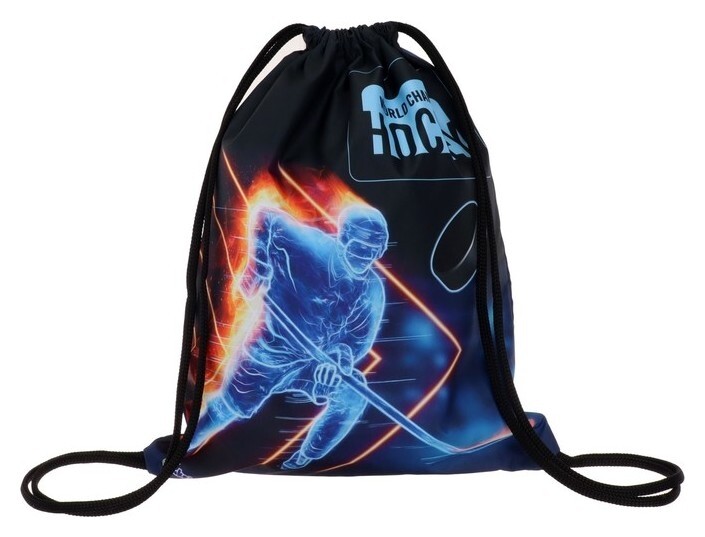 Мешок для обуви с карманом, 470 х 370 мм, с ручкой-петлей, "Оникс", мо-26-1-2р,"хоккей в огне"  Оникс