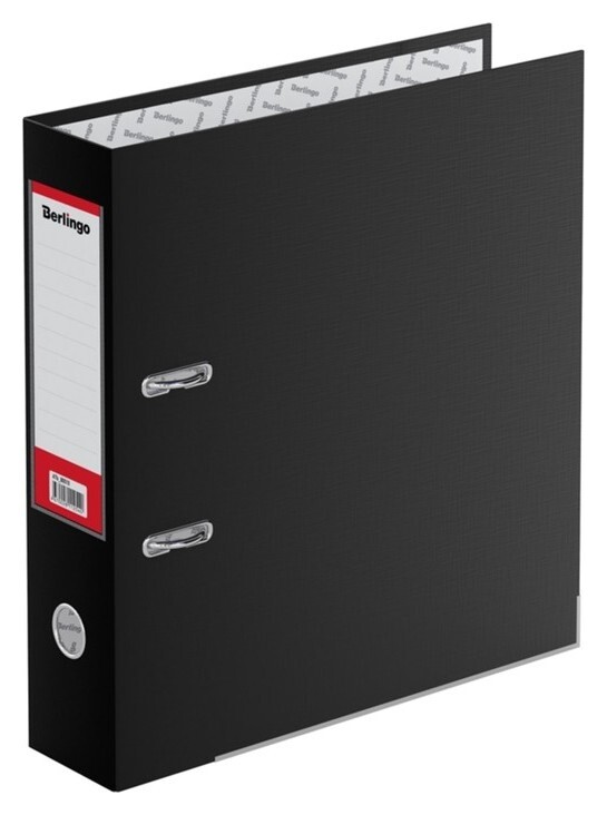 Папка-регистратор А4 80мм Berlingo "Hyper",бумвин, с карм. на кор, ниж метал. кант, черн  Berlingo