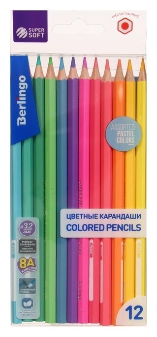 Карандаши 12 цветов Supersoft. Paste  Berlingo