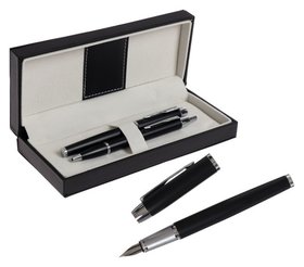Ручки подарочные 2 штуки в кожзам футляре ПБ IM (Перьевая и шариковая) черная/серебро Calligrata