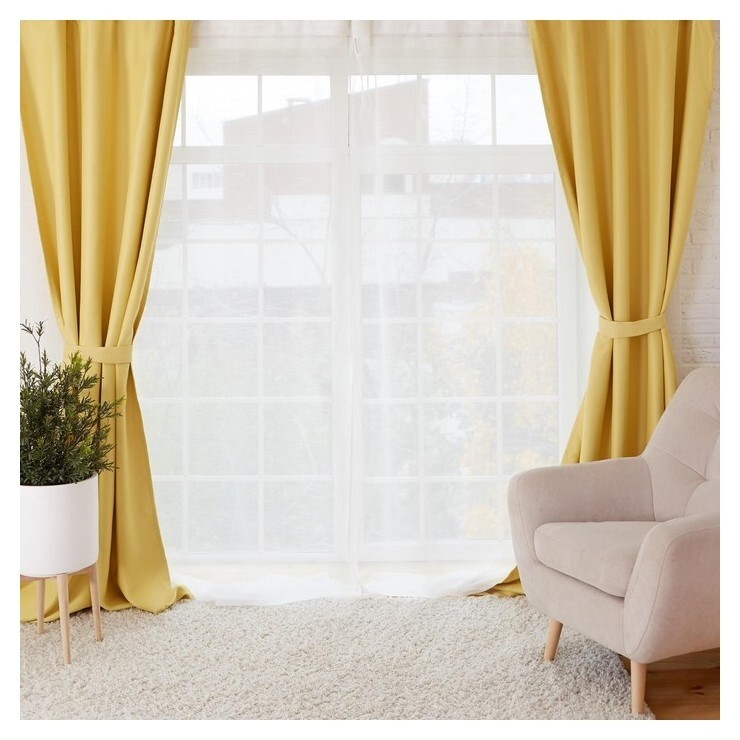 Штора портьерная "Этель" 270х300, цвет жёлтый, блэкаут, 100% п/э Этель