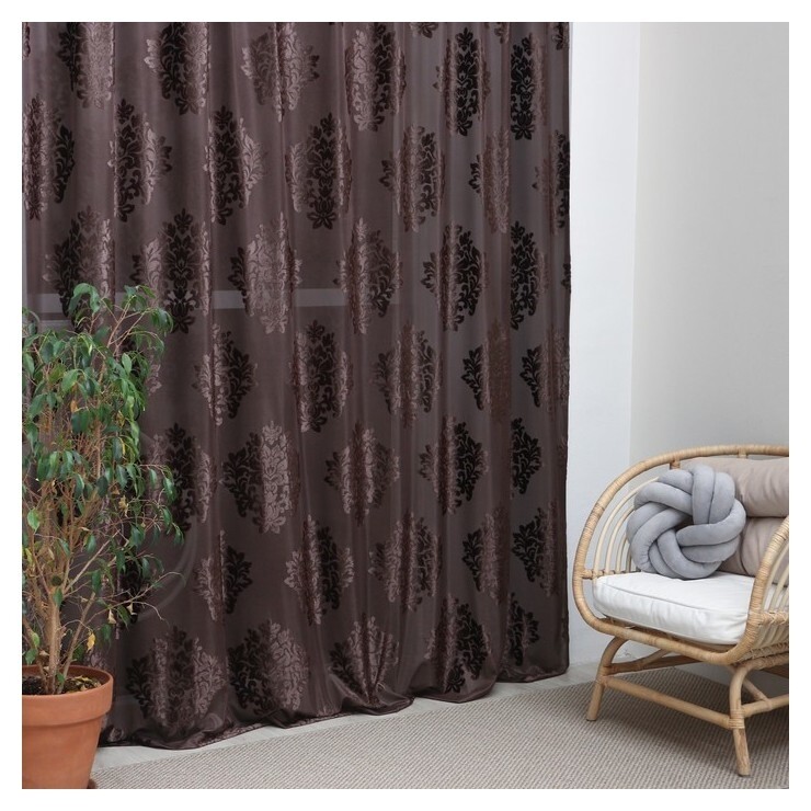Штора тюлевая сетка с бархатом "Этель" 240х265 см ренессанс шоколадный десерт, 100% п/э  Этель