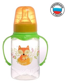 Бутылочка для кормления «Лисичка соня» детская классическая, с ручками, 150 мл, от 0 мес., цвет зелёный Mum&baby