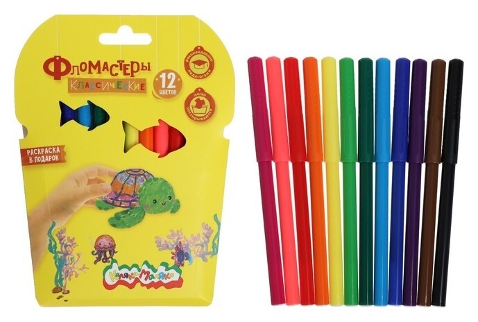 Фломастеры 12цв каляка-маляка классические, легкосмываемые, кругл. корп. фкркм12  Каляка-Маляка