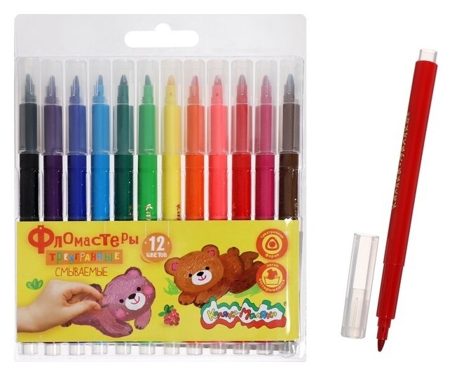 Фломастеры 12цв каляка-маляка трехгранные легкосмываемые, трехгран.захват фтгкм12  Каляка-Маляка