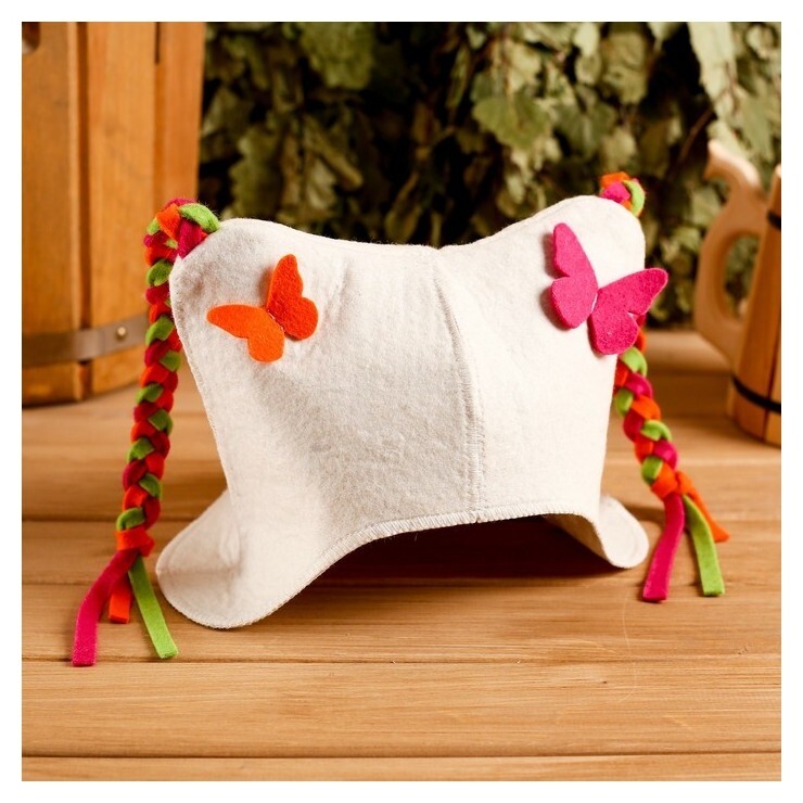 Шапка для бани "Бабочки" с косичками, детская Добропаровъ