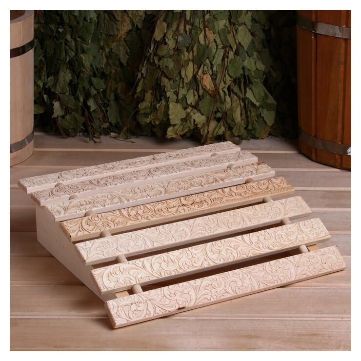 Подголовник из липы, анатомический 34х32х12 см русский узор  