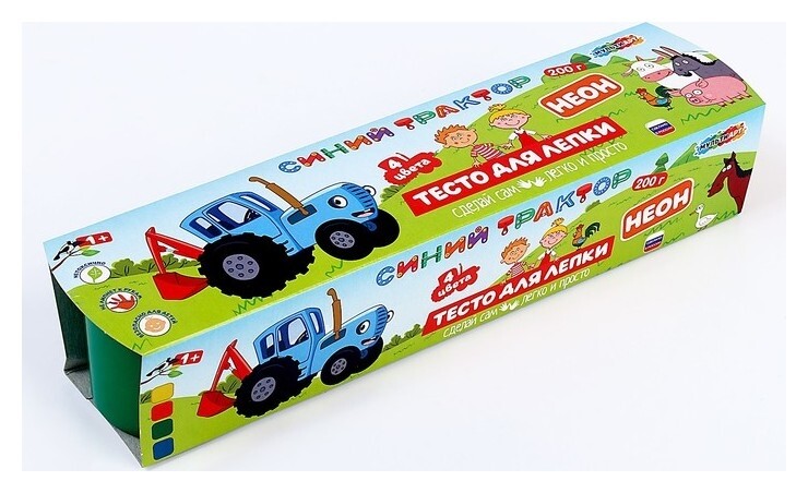 Тесто для лепки «Синий трактор» 4 цв, неон, 50 г  Multiart