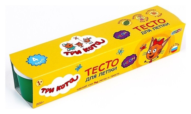 Тесто для лепки «Три кота» 4 цв, неон, 50 г.  Multiart