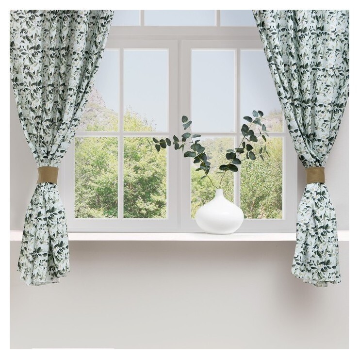 Шторы для кухни доляна Apple Flowers 146х180 см - 2 шт, подхваты - 2 шт, 100% хлопок, 164 г/м2 Доляна