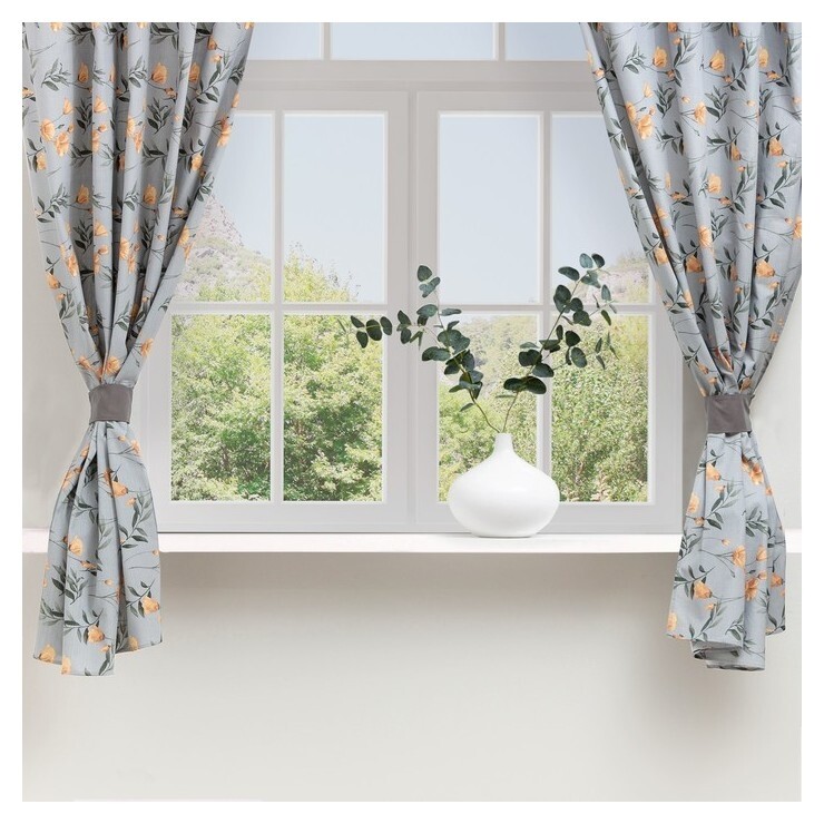 Комплект штор для кухни с подхватами этель "Yellow Poppies" 149х180 см - 2 шт  Этель