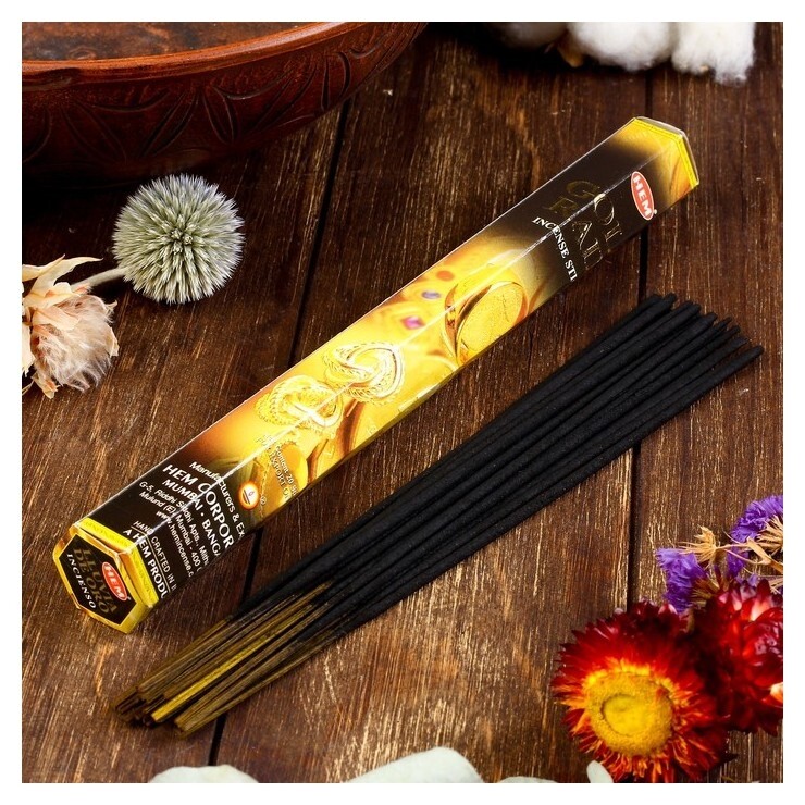Благовония HEM Gold Rain. золотой дождь, 20 палочек в упаковке, шестигранник HEM