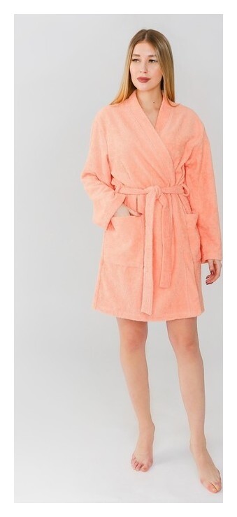 Халат махровый экономь и Я женский, размер 50-52 цвет персиковый, 100% хлопок, 320 г/м2 Экономь и Я