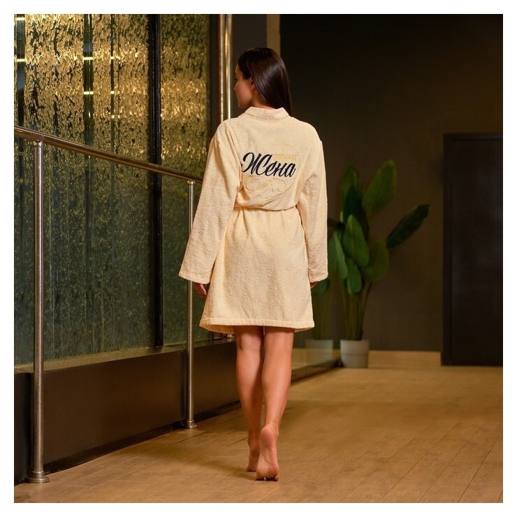 Халат махровый женский этель "Жена любимая" размер 46-48, 100% хлопок Этель