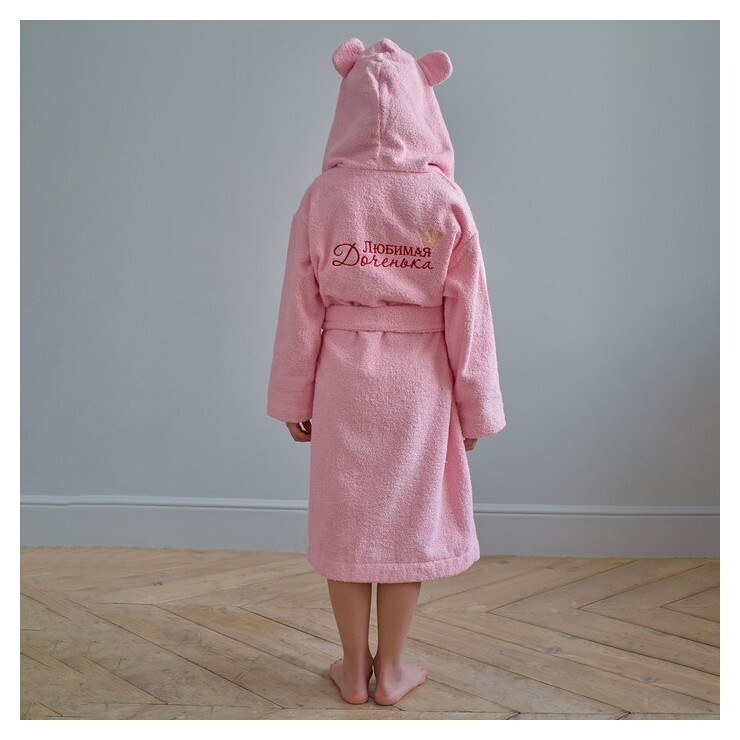 Халат махровый детский "Любимая доченька" р-р 32 (110-116 см), розовый  Этель