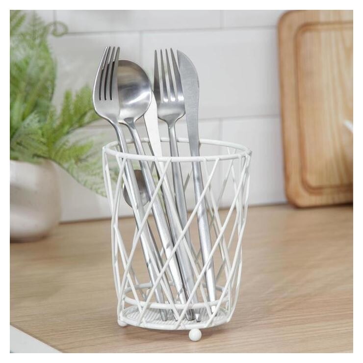 Подставка для столовых приборов доляна «Плетение», цвет белый  Доляна