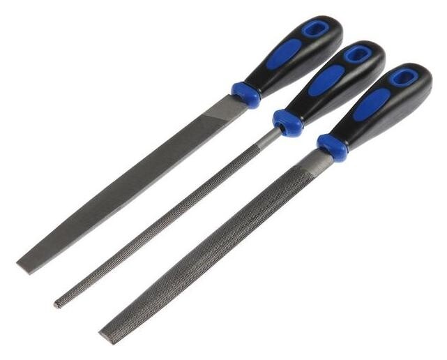 Набор напильников тундра, сталь у10, насечка №2, пластиковые рукоятки, 200 мм, 3 шт.  Tundra