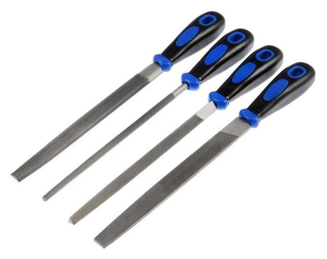 Набор напильников тундра, сталь у10, насечка №2, пластиковые рукоятки, 200 мм, 4 шт.  Tundra
