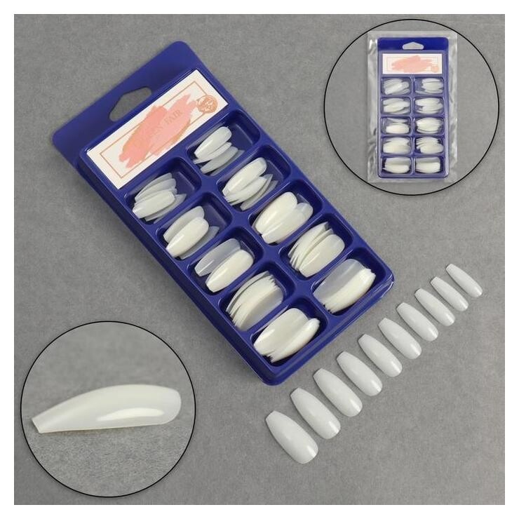 Типсы для ногтей, 100 шт, форма балерина, полное покрытие, контейнере, цвет бежевый  Queen Fair