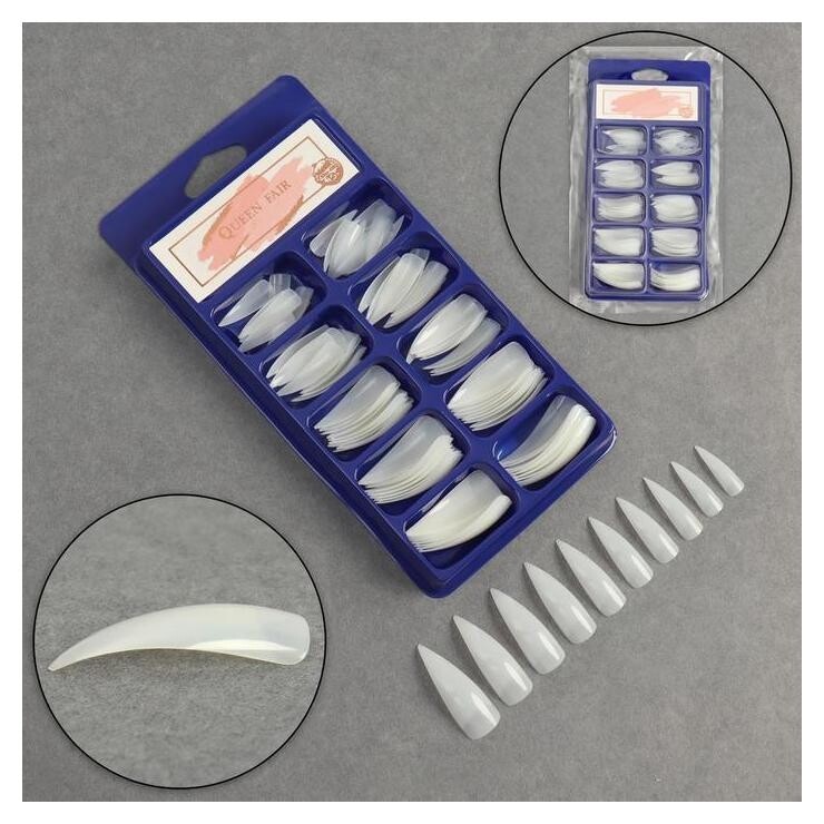 Типсы для ногтей, 100 шт, форма стилет, короткая контактная зона, в контейнере, цвет бежевый  Queen Fair