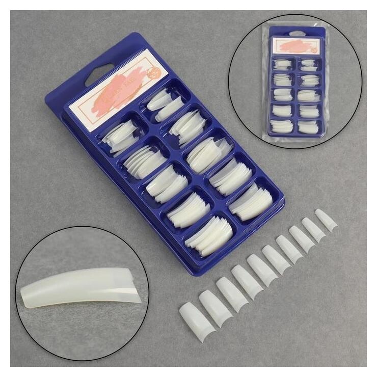 Типсы для ногтей, 100 шт, форма квадрат, короткая контактная зона, в контейнере, цвет бежевый  Queen Fair