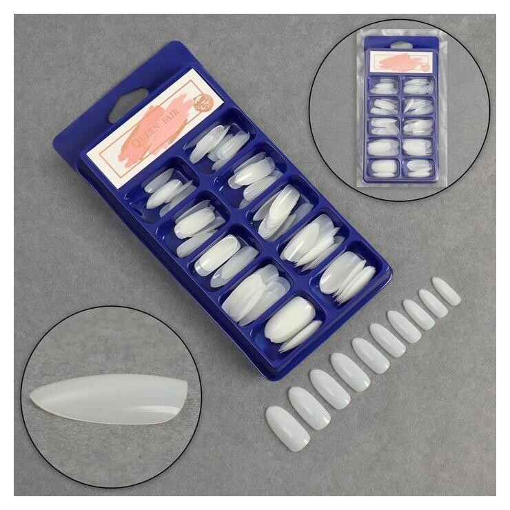 Типсы для ногтей, 100 шт, форма овал, полное покрытие, контейнере, цвет бежевый  Queen Fair