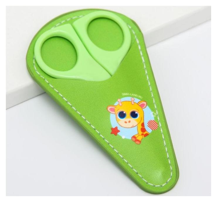 Детские, безопасные, маникюрные ножницы «Жирафик», цвет зеленый