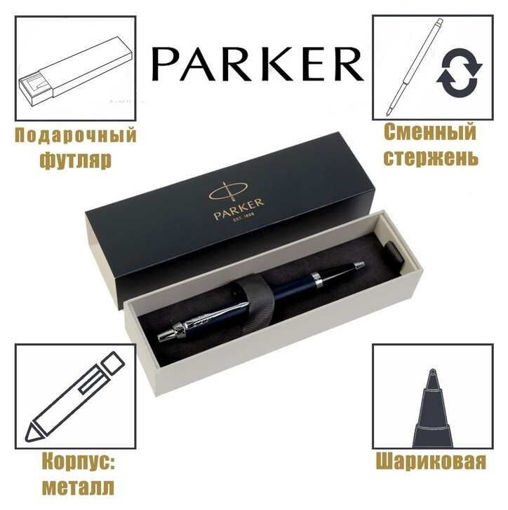 Ручка шариковая Parker IM Core Matte Blue CT M, корпус из латуни синий матовый/ хром, синие чернила  Parker