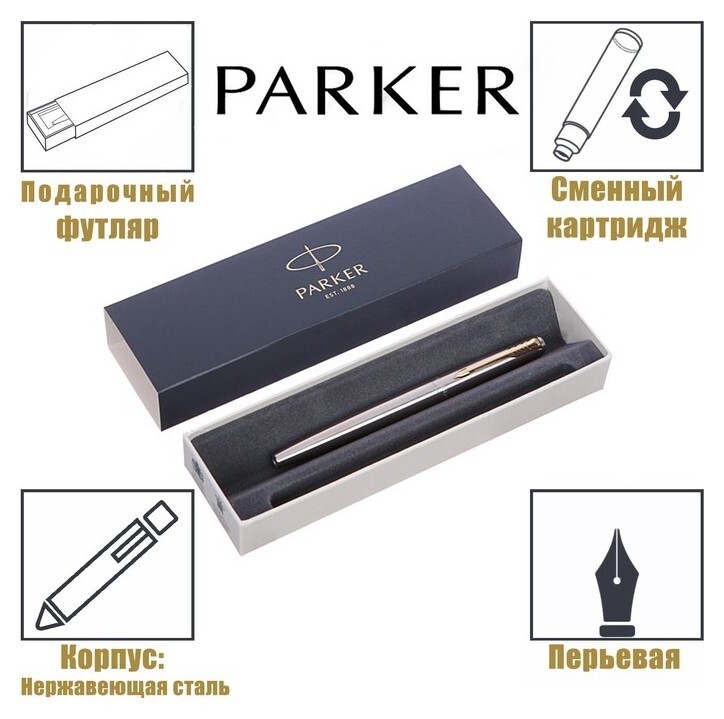 Ручка перьевая Parker Jotter Core F691 Stainless Steel GT M, корпус из нержавеющей стали  Parker