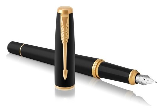 Ручка перьевая Parker Urban Core F309 Muted Black GT F, корпус из нержавеющей стали, синие чернила, В подарочном пакете  Parker