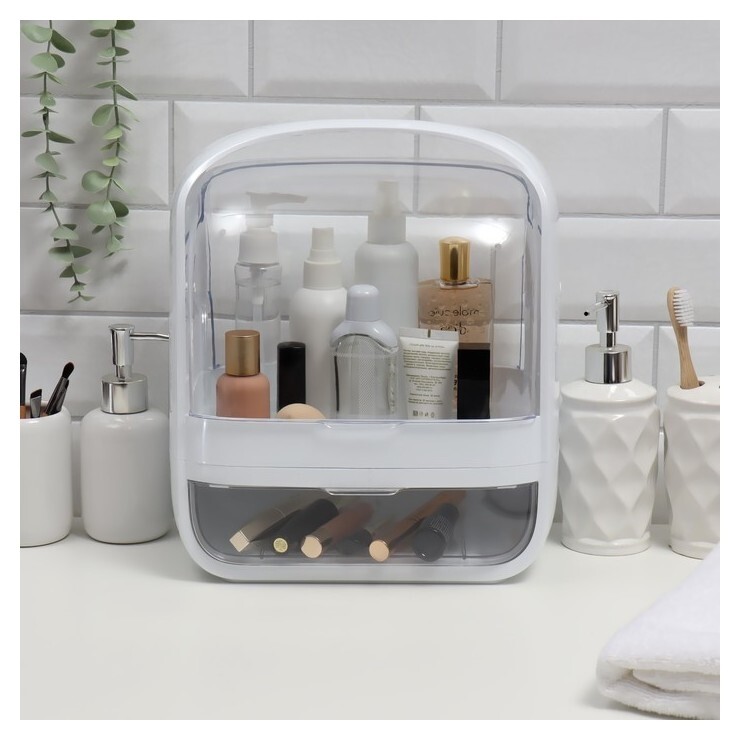 Органайзер для хранения, с крышкой, 1 секция, 1 выдвижной ящик, 26 × 18 × 31 см, в картонной коробке  