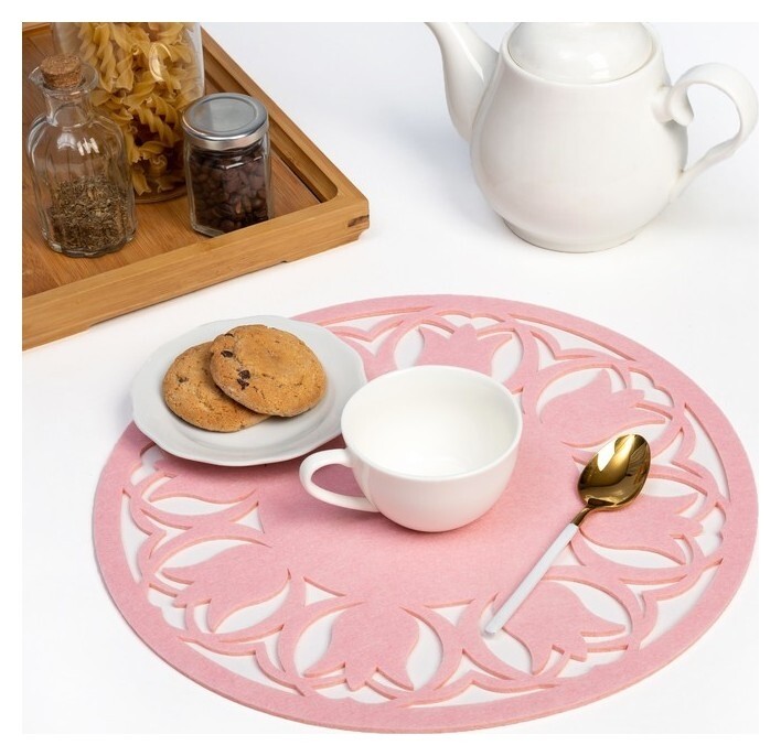 Салфетка декоративная доляна"Тюльпаны" цвет розовый,d 30 см, 100% п/э, фетр  Доляна