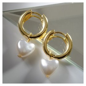 Серьги со съёмным элементом "Трансформер" сердечко жемчужное, цвет белый в золоте Queen Fair