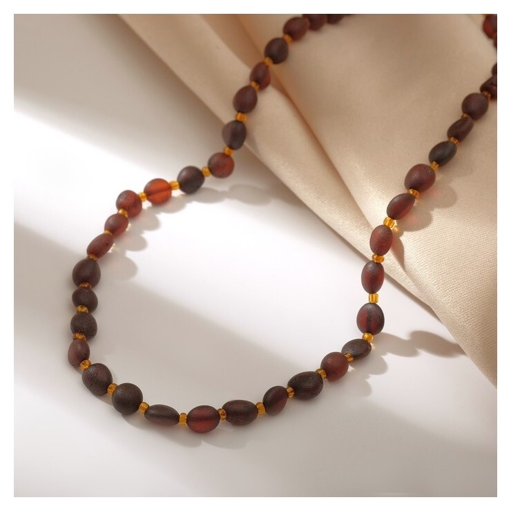Бусы детские "Янтарь" галтовка через узел, цвет коньячный, 34 см  