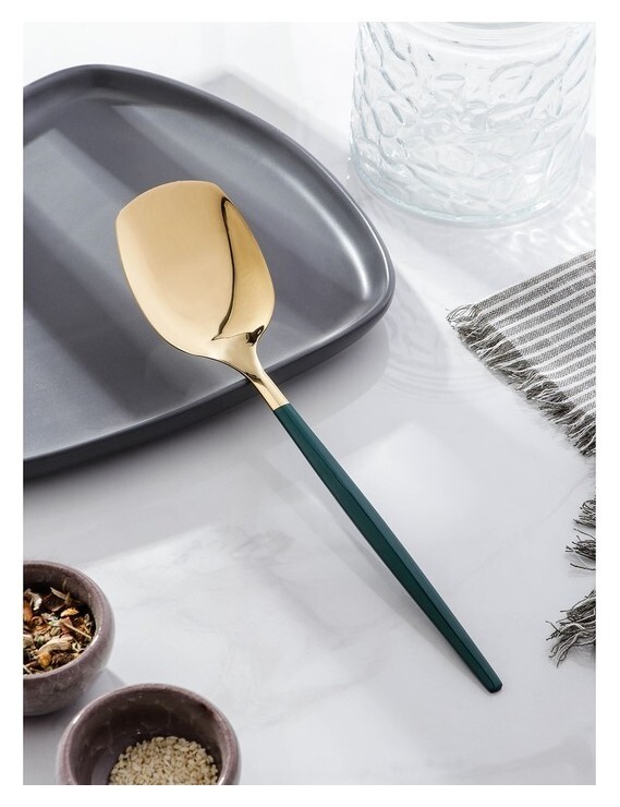 Лопатка из нержавеющей стали Magistro «Грэйс», H=26 см, цвет ручки зелёный, цвет головы золотой  Magistro