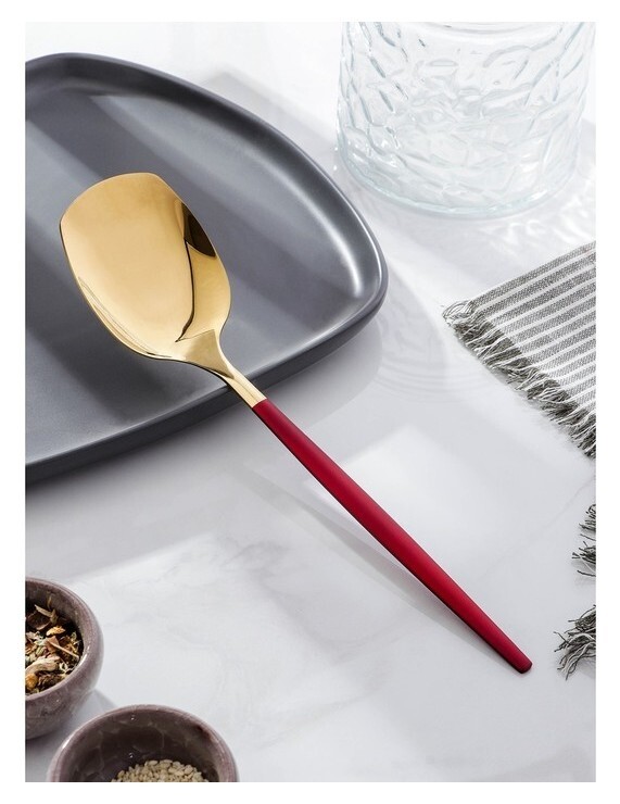 Лопатка из нержавеющей стали Magistro «Грэйс», H=26 см, цвет ручки красный, цвет головы золотой  Magistro