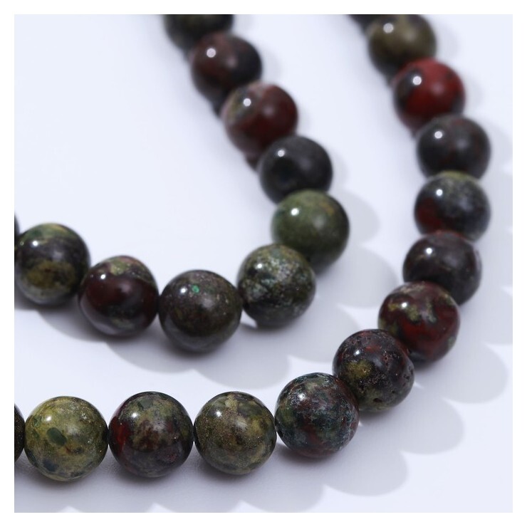 Бусины на нити шар №8 "Яшма красно-зелёная" (Dragon Blood), +/-39см  