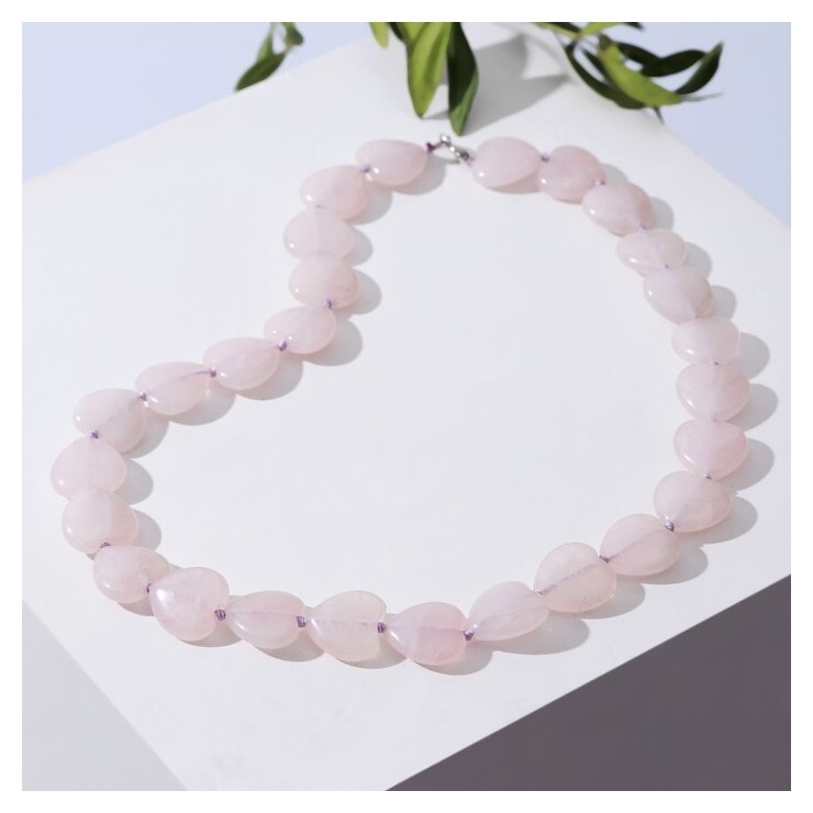 Бусы сердце плоское "Кварц розовый",46см  