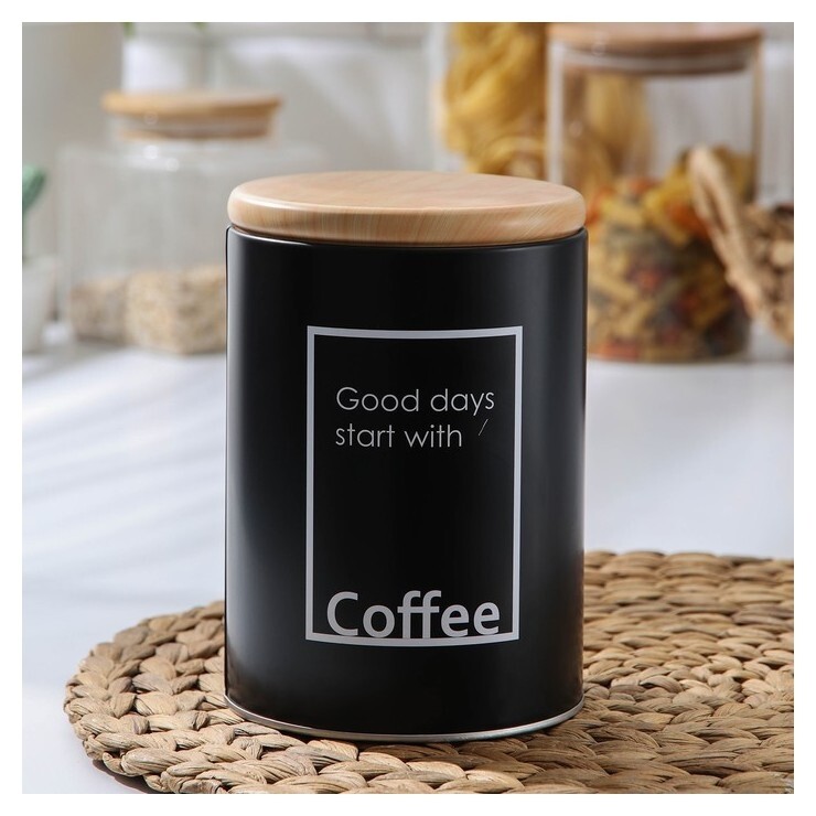 Банка для сыпучих продуктов кофе Lifestyle, 11×15,5 см, цвет чёрный  