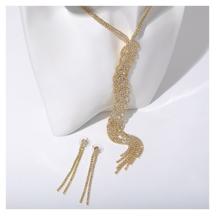 Набор 2 предмета: серьги, колье "Лёд" дорожка, колос, цвет белый в золоте  Queen Fair